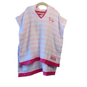 PETER ALEXANDER Hooded Towel Poncho Girls M 2-4 Pink & White Stripes Cover Up